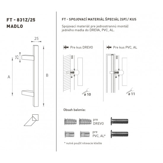 FT - MADLO kód 831Z 25x25 mm SP ks CIM - čierna matná (FNO)