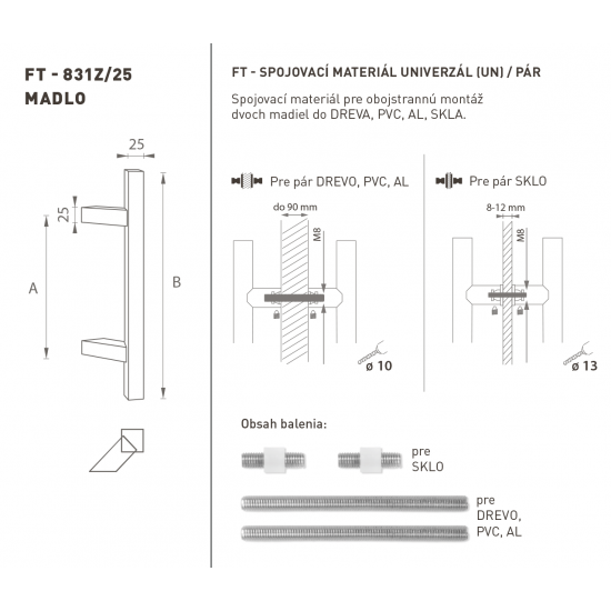 FT - MADLO kód 831Z 25x25 mm UN pár CIM - čierna matná (FNO)