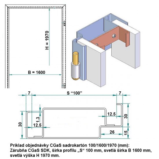 Oceľová Zárubňa CgAS 160/197 - Bez tesnenia - Prepravný náter (červenohnedá) - sadrokartón