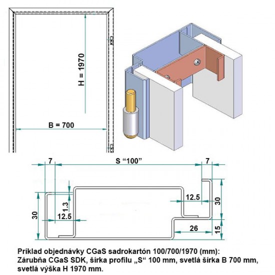 Oceľová Zárubňa CgAS 70/197 - Bez tesnenia - RAL nástrek (komaxit) - sadrokartón