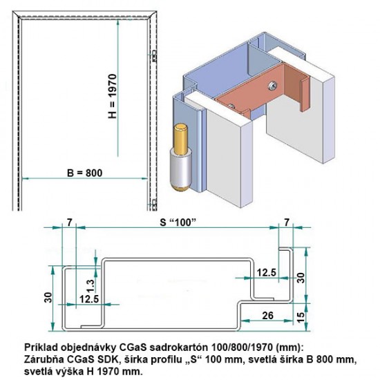 Oceľová Zárubňa CgAS 80/197 - Bez tesnenia - RAL nástrek (komaxit) - sadrokartón