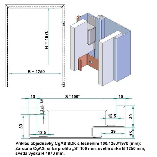 Oceľová Zárubňa CgAS 125/197 - S tesnením - Prepravný náter (červenohnedá) - sadrokartón