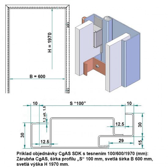 Oceľová Zárubňa CgAS 60/197 - S tesnením - Prepravný náter (červenohnedá) - sadrokartón