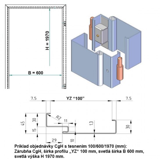 Oceľová Zárubňa CgH 60/197 - S tesnením - Prepravný náter (červenohnedá) - murivo/tvárnica