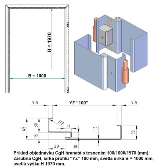 Oceľová Zárubňa CgH 100/197 - S tesnením - RAL nástrek (komaxit) - murivo/tvárnica